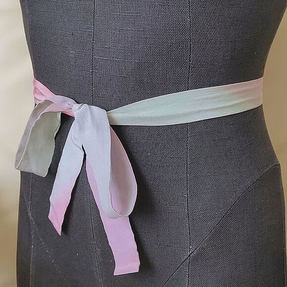 Vtg silk pastel tie-dye ribbon belt - Picture 2 of 8